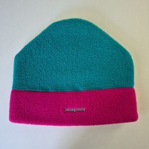 Patagonia Pink Turquoise Synchilla Fleece Winter Beanie Hat Womens Large